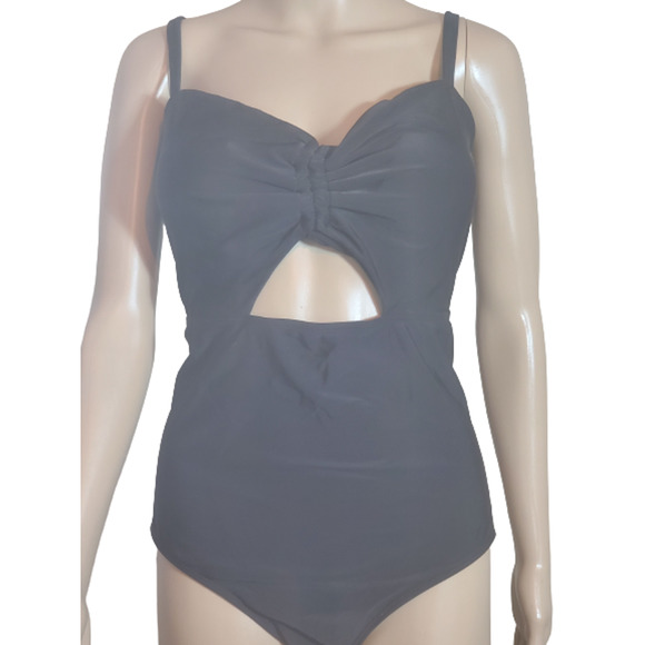 NWOT Women's Plus Black Sleeveless Ruched Keyhole Front One Piece Swimsuits- 3XL - Picture 1 of 8